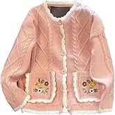 Chevara Women’s Floral Embroidered Knit Cardigan Crew Neck Long Sleeve Trendy Sweater Cardigan with Pocket