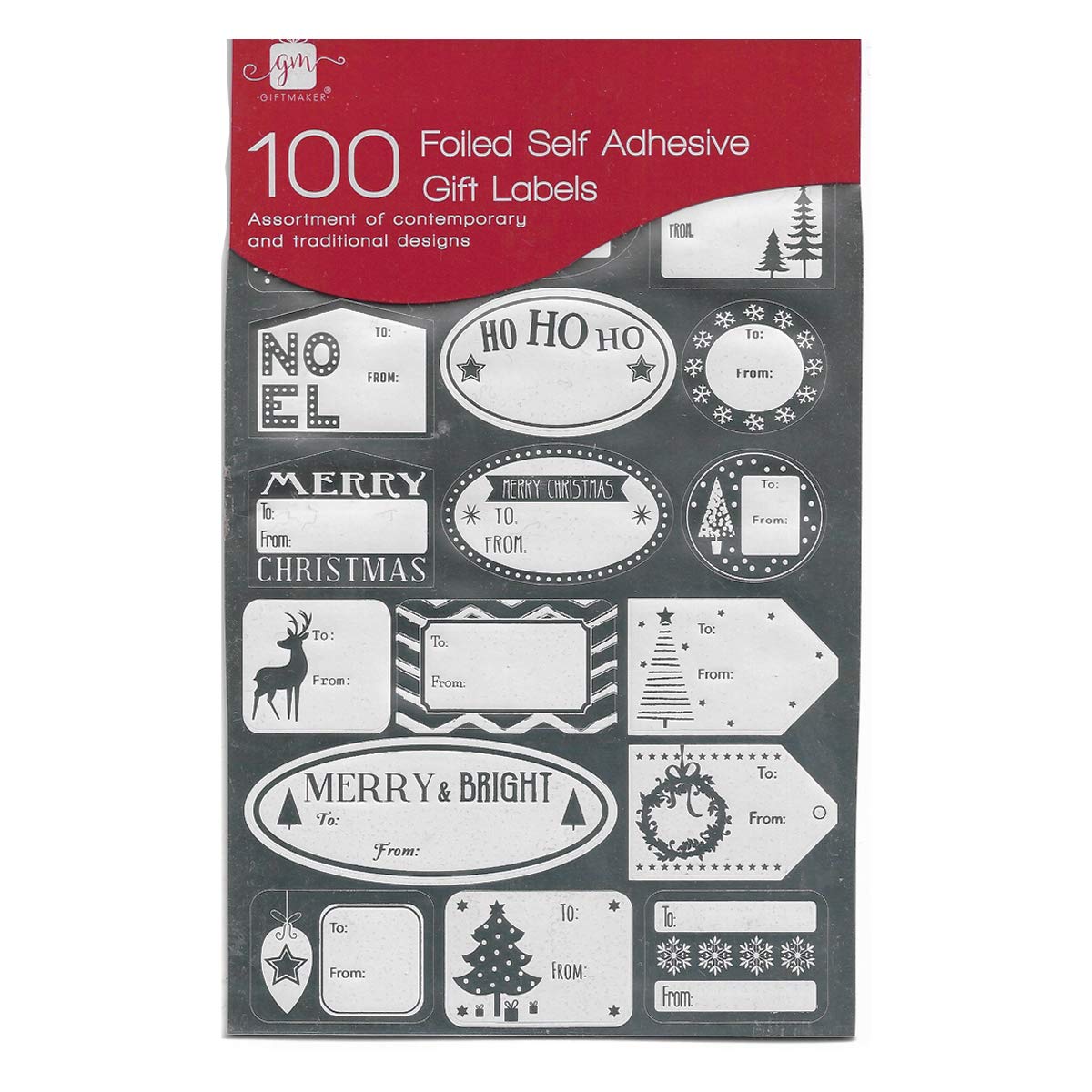 100 Foiled Self Adhesive Labels Festive Name Foil Gift Tags Presents Wrapping Christmas Stickers (100 Gift Tags (Silver))