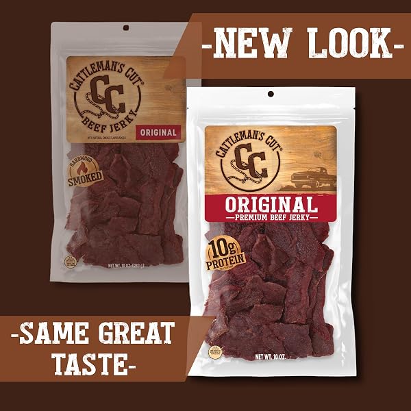 CATTLEMAN’S CUT ORIGINAL BEEF JERKY, PREMIUM MARINATED STEAK HIGH PROTEIN MEAT SNACKS, KETO FRIENDLY, GLUTEN FREE, CARNIVORE TRAVEL SNACK, RESEALABLE BAG, 10 OUNCES