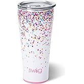 Swig Life 32oz Insulated Tumbler, Travel Coffee Tumbler with Lid, Cup Holder Friendly, Stainless Steel Travel Coffee Mug, Glitter Tumbler, Glitter Gifts (Confetti)