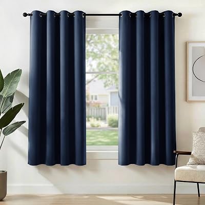 Deconovo Thermal Insulated Curtains Eyelet Blackout Navy Blue 52x63 Inch 1 Pair