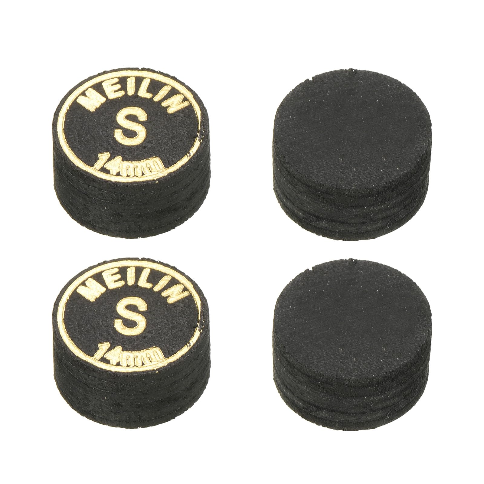M METERXITY 4 Pack Pool Cue Tips - Laminated Billiard Cue Tips, Soft Multiple Layer Faux Leather, Apply to Pool Cues/Snooker (14mm Dia, Black)