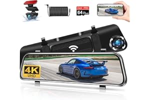 Largest 12 inch 4K Rear View Mirror Camera WiFi-APP 2160P Rearview Mirror Backup Camera Dashcam for Car & Trucks with WDR Nig