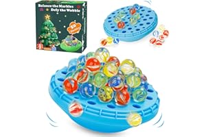 YUOIOYU Marble Balance Game - 50 Colorful Marbles with Built-in Storage, Fun Family Challenge for 1-4 Players, Educational Toy for Kids & Adults, Perfect for Parties, Travel & Birthday Gifts (Blue)