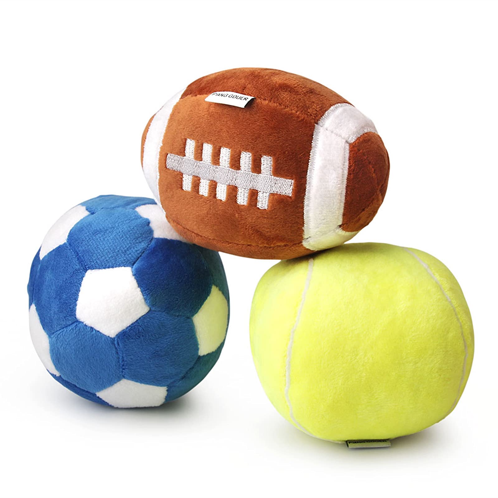 Photo 1 of 3-PACK Interactive Dog Toys Ball Suitable for Small and Medium Dogs, Soccer Ball, Football and Tennis Balls for Dogs, Stuffed with Fluffy Squeak Dog Toys, Puppy Dog Plush toys, Dog Birthday Gifts