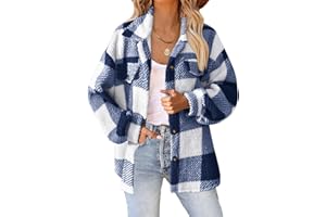 YUTANRAL Womens Long Sleeve Tops Dressy Casual Trendy Plaid Printed Button Down Blouses Oversized Shacket Jacket Fall Outfits