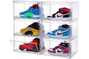 ZLLZUU Upgraded Shoe Organizer Shoe Storage Boxes, 6 Pack Large Side Open Shoe Boxes with Magnetic Door, Clear Plastic Stackable Shoe Containers (Clear White)
