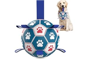 QDAN Dog Ropes Toys Soccer Ball with Straps, Interactive Dog Toys for Tug of War, Puppy Birthday Gifts, Dog Tug Toy, Dog Water Toy, Durable Dog Balls for Medium & Large Dogs（8 Inch）