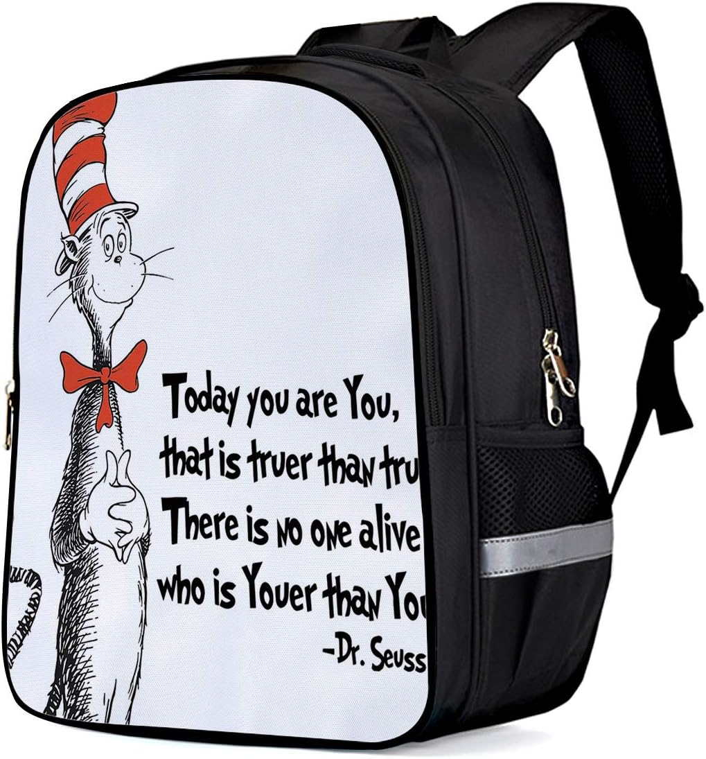Backpack for School - FreeHand The Cat in the Hat Dr. Seuss Girls School Bags Kids Bookbags Teens Shoulder Bag Casual Laptop Bag with Bottle Side Pockets