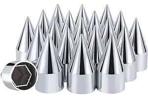 PRINIC 33mm x 4-1/4" Chromed Spike Lug Nuts Covers Push on, ABS Chrome Plastic Caps Pointed Push-on Lug Nut Cover for Semi Trucks Trailers (Pack of 20)
