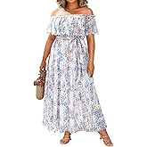 Plus Size Chiffon Off The Shoulder Maxi Long Floral Summer Casual Beach Boho Sundress Women 2024