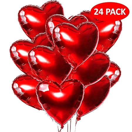 Playcrate 24x Herz Helium Luftballons Rot – Folienballon & Herzluftballon Set für Hochzeit, Verlobung & Valentinstag – große 