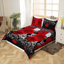 3D Rose Duvet Cover Queen for Boys Girls Kids Red