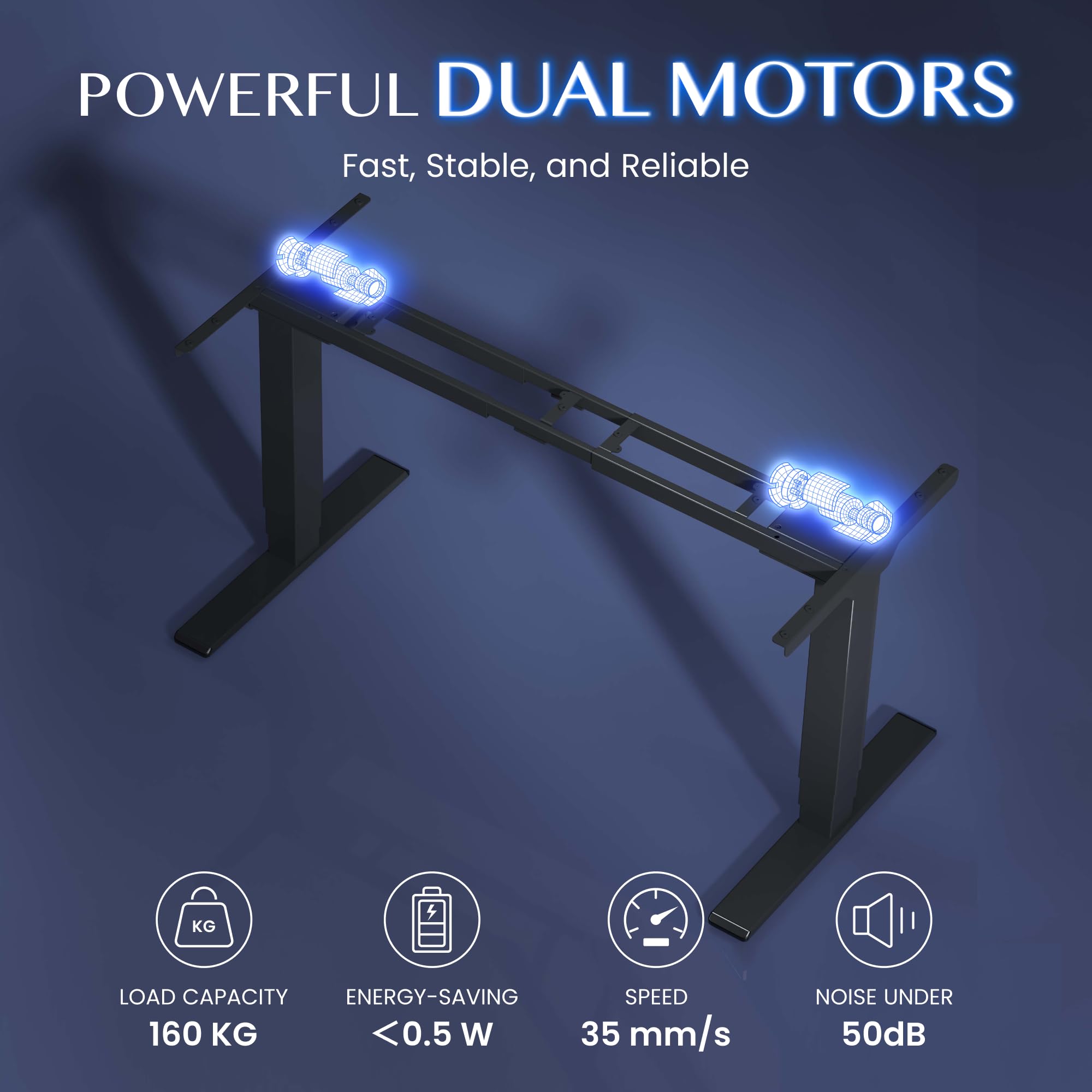 FLEXISPOT Höhenverstellbarer Schreibtisch Elektrisch Tischgestell mit 2 starken Motoren, Super Belastung 160KG, 3-Fach-Teleskop, Memory-Steuerung, LED Höhenanzeige (PRO Schwarz) 6