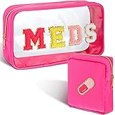 Hillban 2 Pcs Medicine Letter Bag Gift Chenille Preppy Clear Nylon Portable Makeup Meds Cases for Travel PVC Transparent Mini First Aid Storage Bag for Women(Lovely)