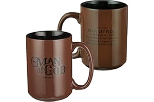 Christian Art Gifts Brown Ceramic Coffee Mug – 14 oz. Microwave and Dishwasher-safe Inspirational Scripture Coffee and Tea Mug for Men, Dads, and Pastors with Bible Verse: Man of God – 1 Timothy 6:11