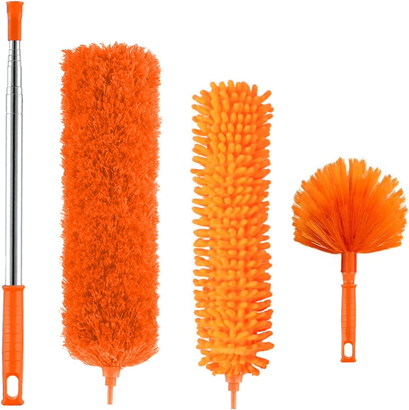 Microfiber Duster, Feather Duster Cleaning Kit with 100 Inch Telescoping Extension Pole, Reusable Bendable Dusters, Washable Lightweight Dusters for Cleaning Cobwebs Ceiling Fan