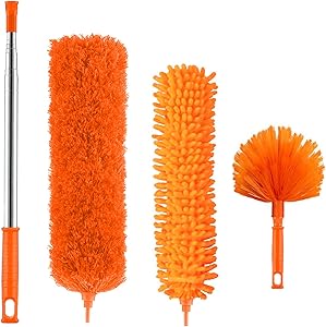 Microfiber Duster, Feather Duster Cleaning Kit with 100 Inch Telescoping Extension Pole, Reusable Bendable Dusters, Washable Lightweight Dusters for Cleaning Cobwebs Ceiling Fan