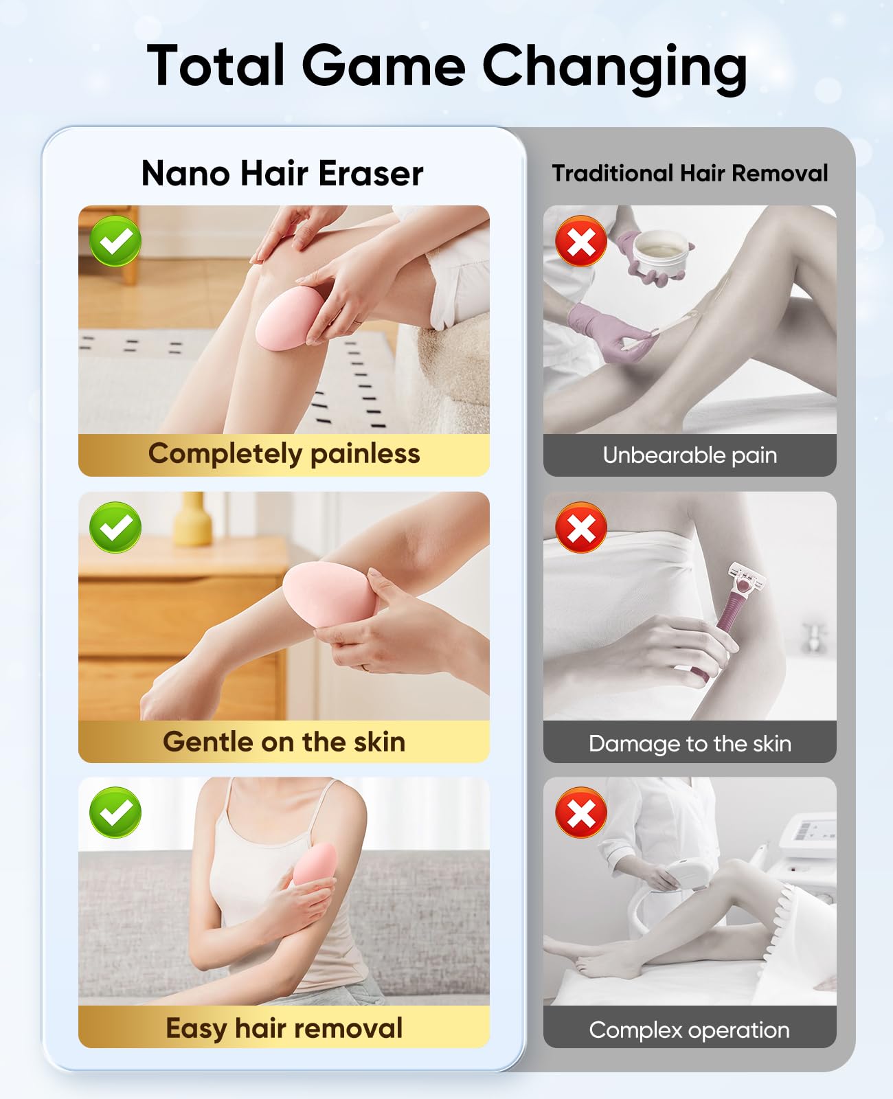 SILVLF Crystal Hair Eraser for Women and Men, Reusable Crystal Hair Remover Magic Painless Exfoliation Hair Removal Device, Epilator Device for Legs Back Arms