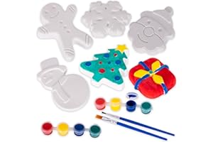 ArtCreativity Christmas Ceramic Painting Kit for Kids - 6 Ceramic Figures, 2 Paint Sets, and 2 Brushes - Christmas Crafts for Kids 3 4 5 6 7 8 - DIY Paint Activity Set