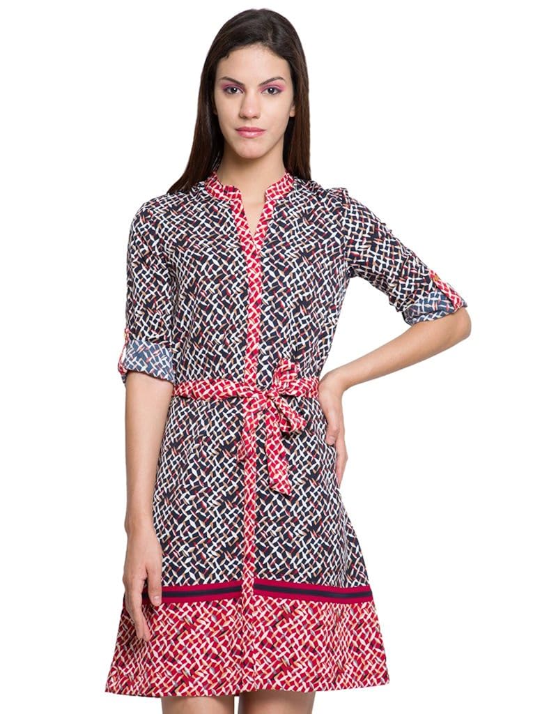 tokyo talkies women navy blue printed shirt dress