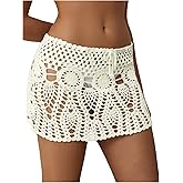 MakeMeChic Women's Crochet Cover Up Skirt High Waist Drawstring Knit Swimsuits Boho Swim Skirts