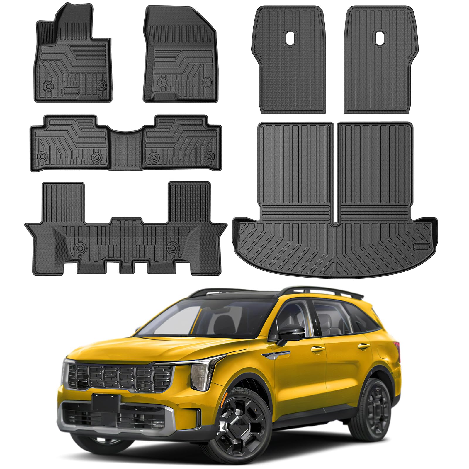 Photo 1 of *******************MISSING 2 PIECES**************************
KUST Floor Mats Cargo Mat Set for 2021-2025 Kia Sorento 6 Seats (No Hybrid), All Weather Rubber Rear Trunk Mat with 2nd/3rd Row Backrest Liners for Sorento Accessories Cover High Edge