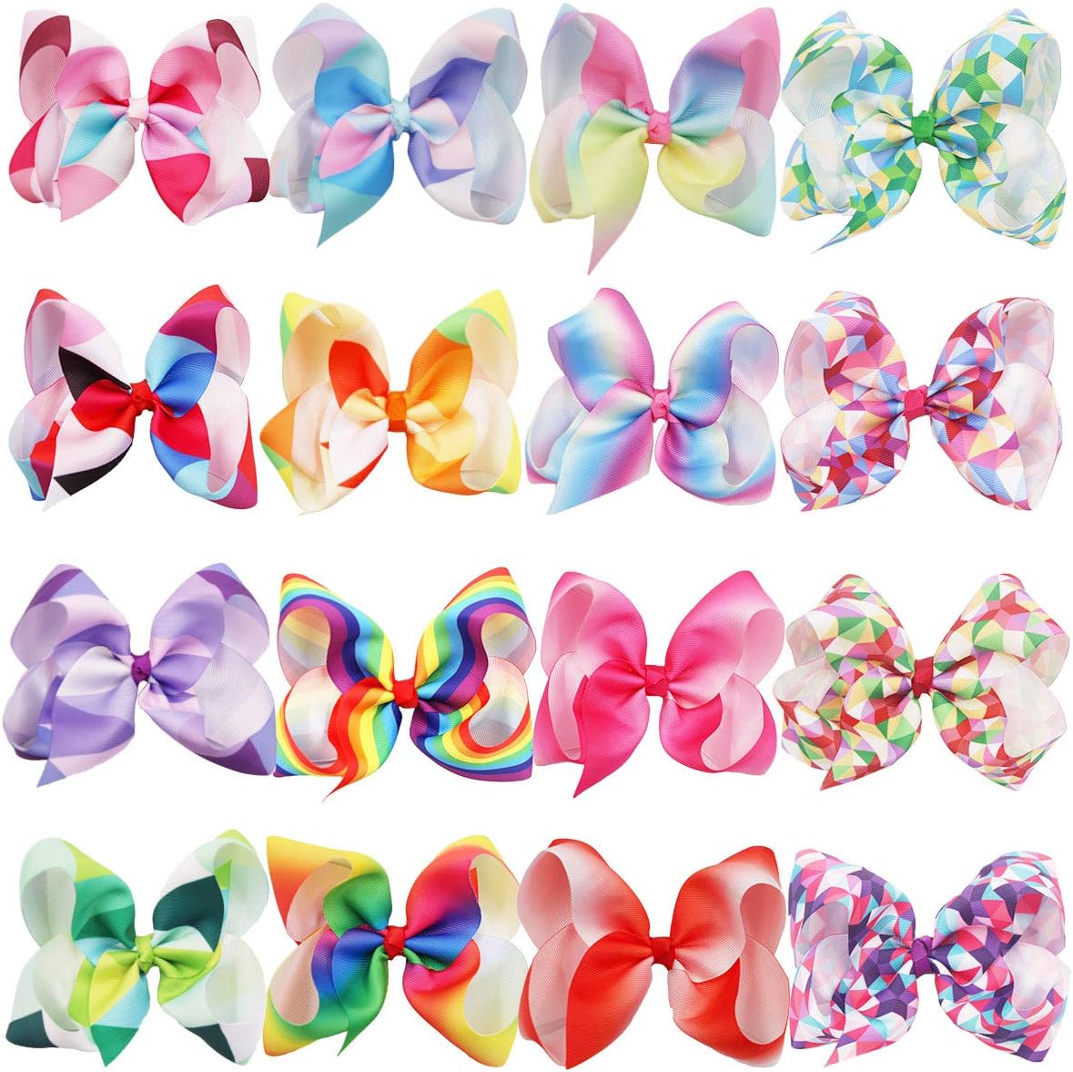 DeD 16Pcs 6 inch Baby Girl Hair Bows Clips Rainbow Boutique Grosgrain Ribbon Alligator Bow Hair Accessories For Teens Child Kids