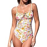 CUPSHE Women's One Piece Swimsuit V Neck Bathing Suit Tummy Control Drawstring Back Hook Adjustable Straps