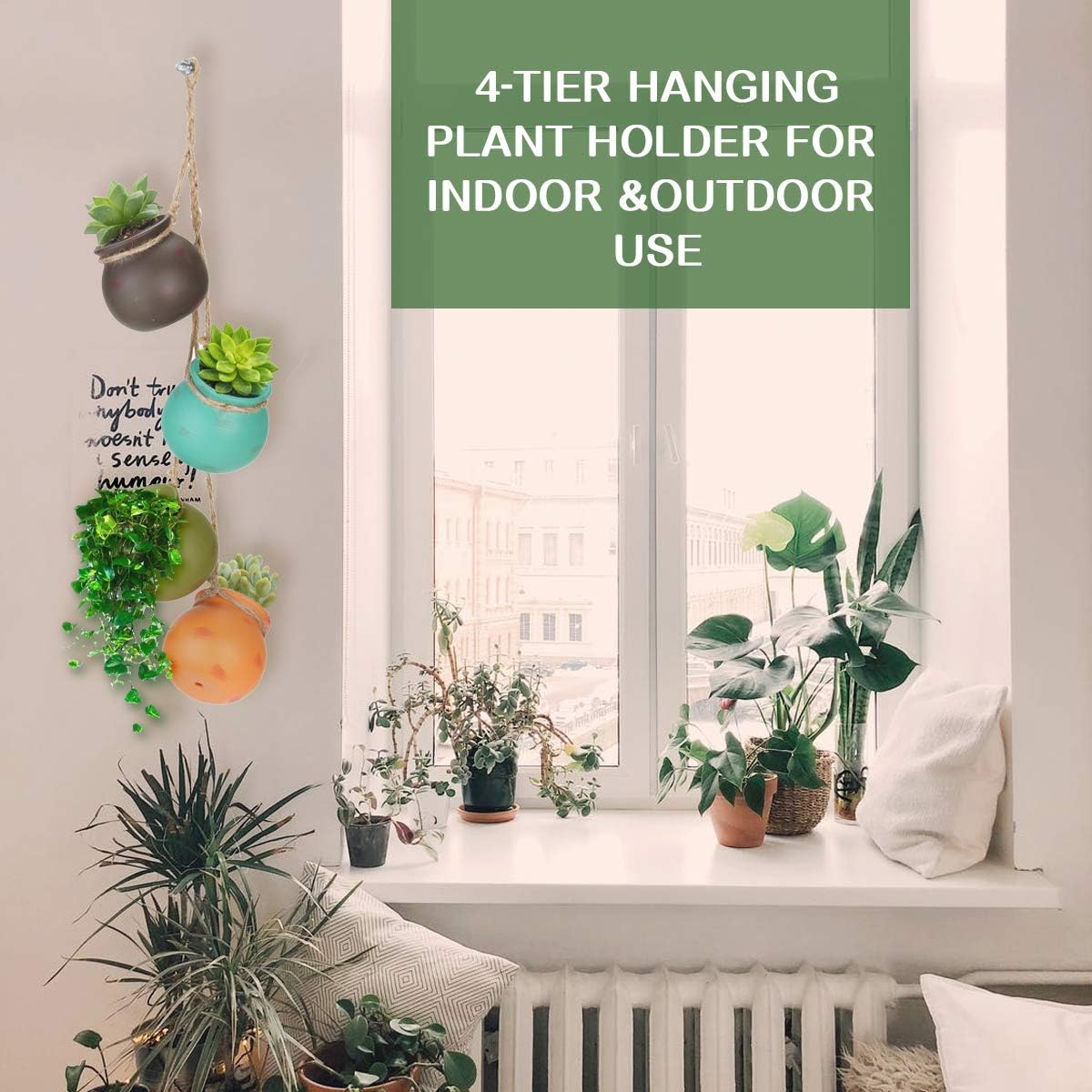 Surplex 4 Pcs Hanging plant pot, Dangling Multicolour Ceramic Flower Planters - Image 5