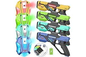 JAKMEAN Rechargeable Laser Tag Set with Vests, Laser Tag Guns Set of 4, Lazer Tag Set for Kids Gift Ideas for Kids Teens and Adults Boys & Girls Family Fun Shooting Game