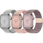 3 Pack Braided Sport Loop Band Compatible with Apple Watch Bands Ultra 3&2 1 49mm 46mm 45mm 44mm 42mm 41mm 40mm 38mm Men Women; Stretchy Nylon Solo Loop Strap for iWatch Series 11 10 9 8 7 6 SE 5 4 3