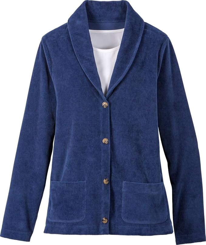 The Vermont Country Store Women Women's Corded Velour Cardigan Medium Purple at Amazon Women’s