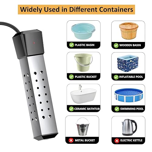 Portable 1500W Electric Immersion Water Heater Submersible Heater Portable Bucket Heater Hot Tub Heater