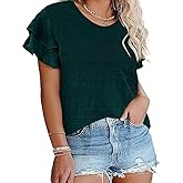 SCOMCHIC Womens Plus Size Textured Tops Summer Ruffle Short Sleeve Casual T Shirts Crewneck Loose Fit Tee Blouse Shirts
