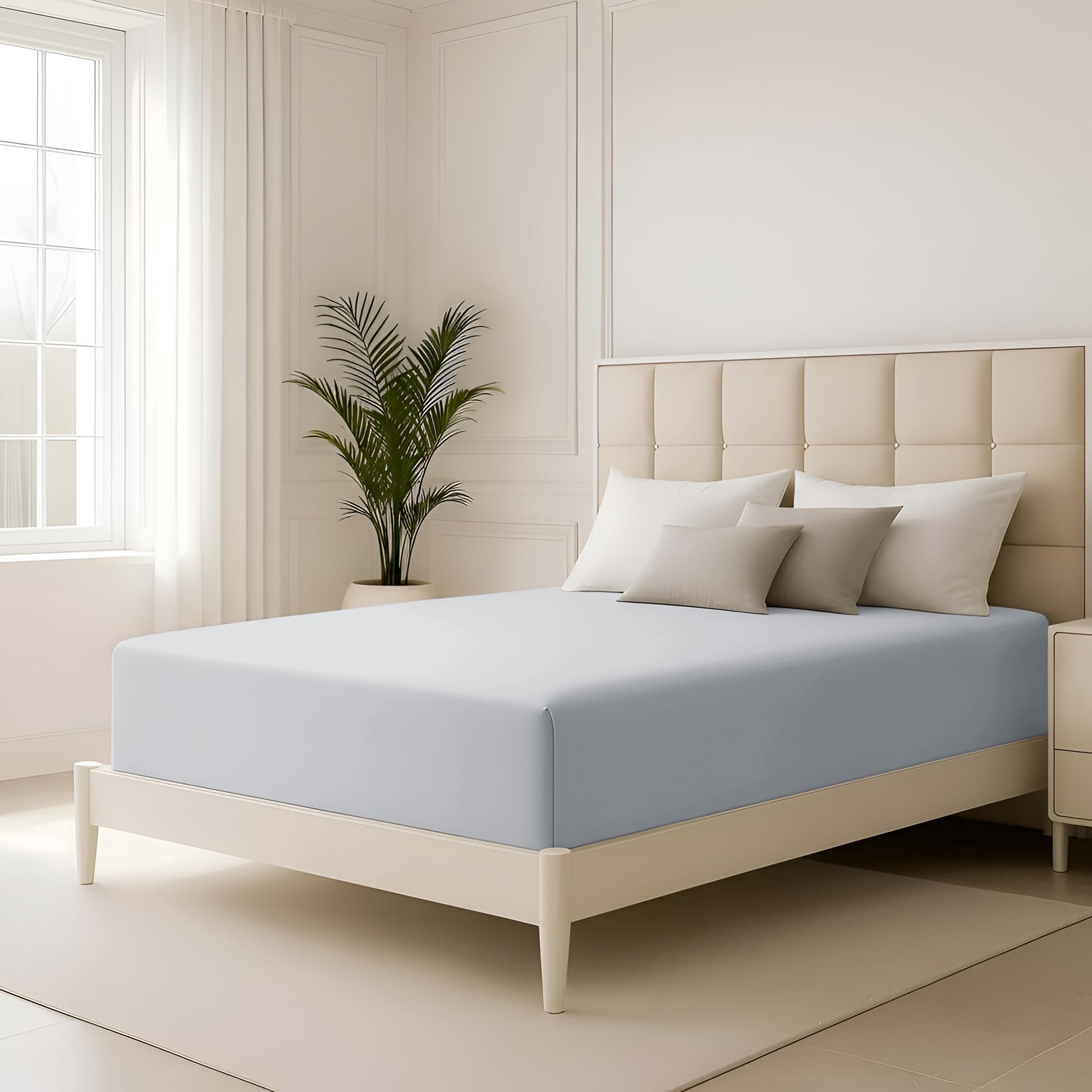 Hafaa King Size Fitted Sheet 40 Cm Extra Deep Pocket Silver King Bed Sheets Soft Brushed Microfiber Fabric Elastic Corners Breathable Shrinkage Fade-Resistant Bedsheets — image 1