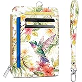 Hummingbird Credit Card Holder Slim Wallet, Bird PU Leather Front Pocket Small Wallet Card Holder, RFID Blocking Women Wallets Hand Strap Zip, Thin Cards Case ID Window, Travel Credit Cards Organizer