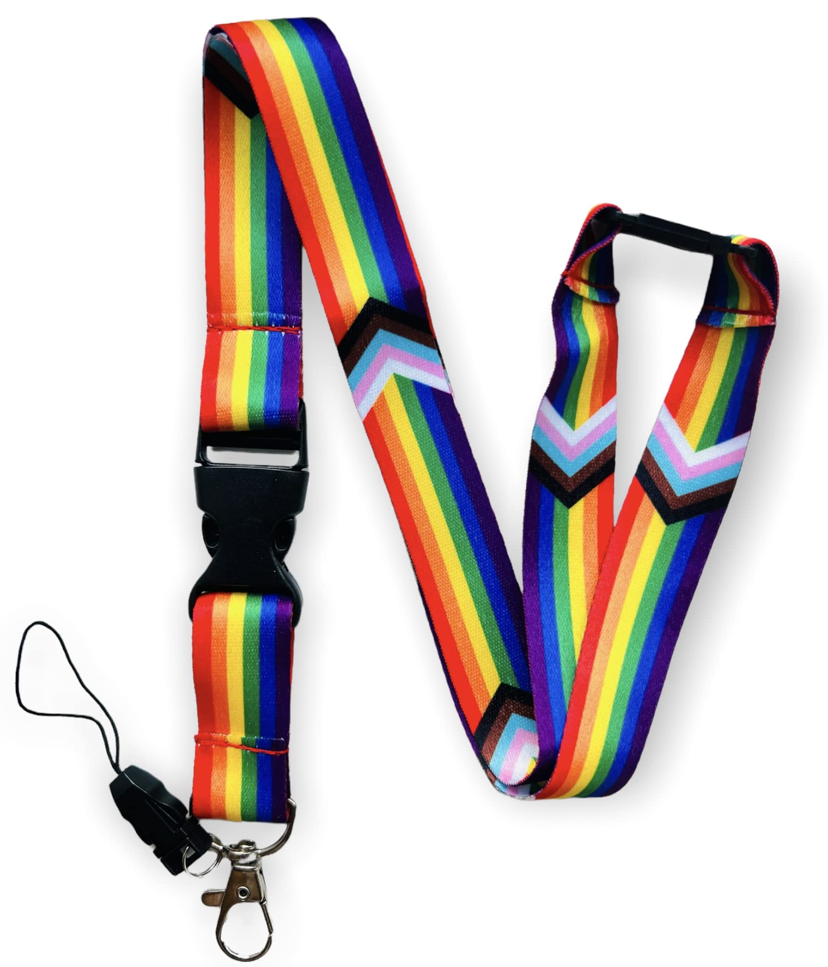 PAC Supplies Global Rainbow LGBTQ Progress Pride Flag Lanyard With Detachable Buckle Clip, Mobile Phone Attachment & Safety Breakaway