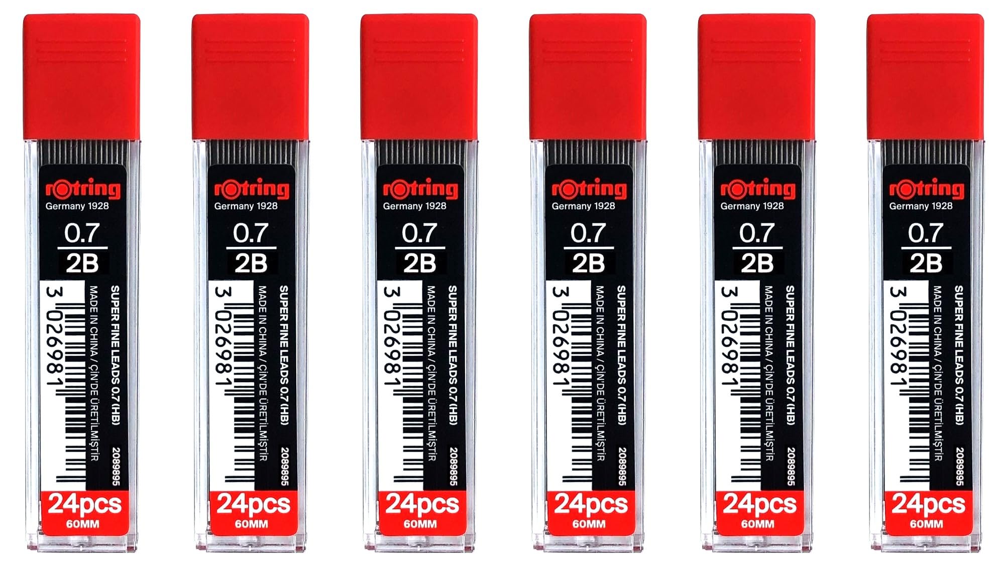 rOtring 0.7mm 2B Super Polymer Pencil Lead - 144 Leads in Total - Pack of 6 Tubes - Refills for Mechanical Pencils, 60mm