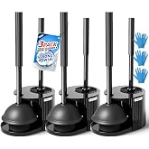 FORASTO 2IN1 Toilet Brush and Plunger Set, 3Pack Extended Handle Combo | Black Bathroom Accessories, Bathroom Decor, Apartment Essentials, Home Essentials, Cleaning Supplies, Compact Floor Storage