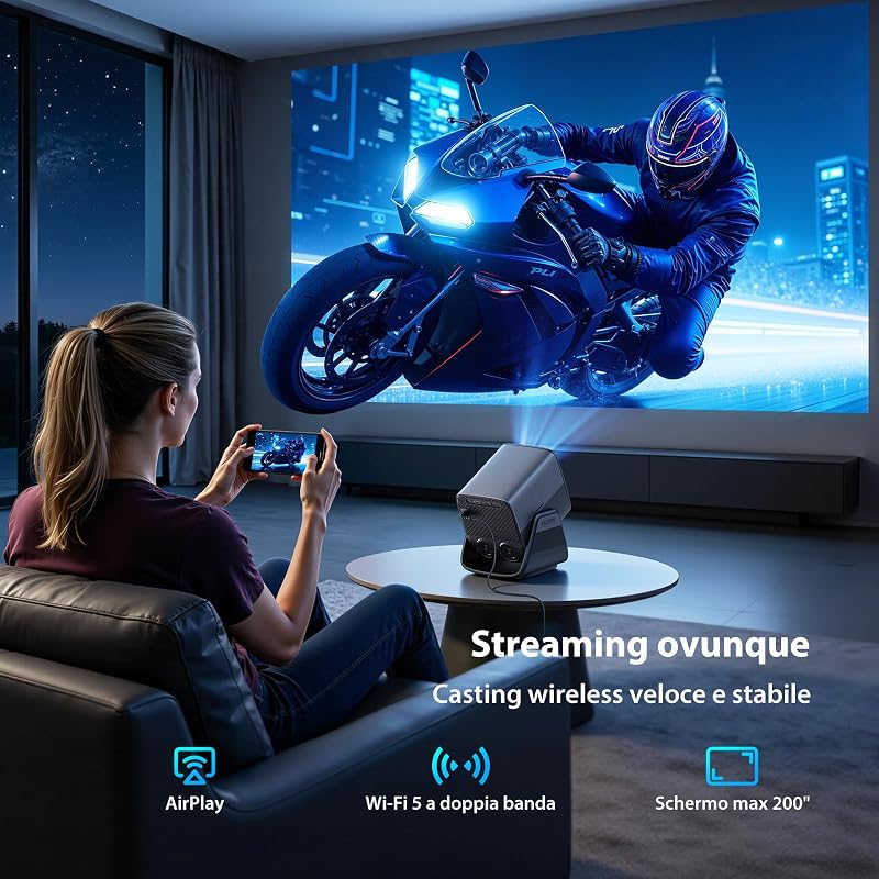 Proiettore 1080P HDR10+, Memoria 32 GB【App integrate】