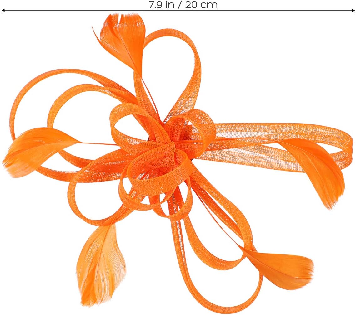 Wedding Bridal Feather Fascinator Hair Clip Brooch Pin Hair Accessory (Orange) - Image 4