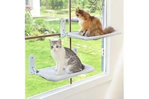 Zoratoo 2PC Cat Window Perch Cordless Foldable Cat Hammock Bed for Window with Metal Frame and Reversible Cover, Large Suction Cups Window Resting Seat for Indoor Cats (Cat Bed, L-2PC)