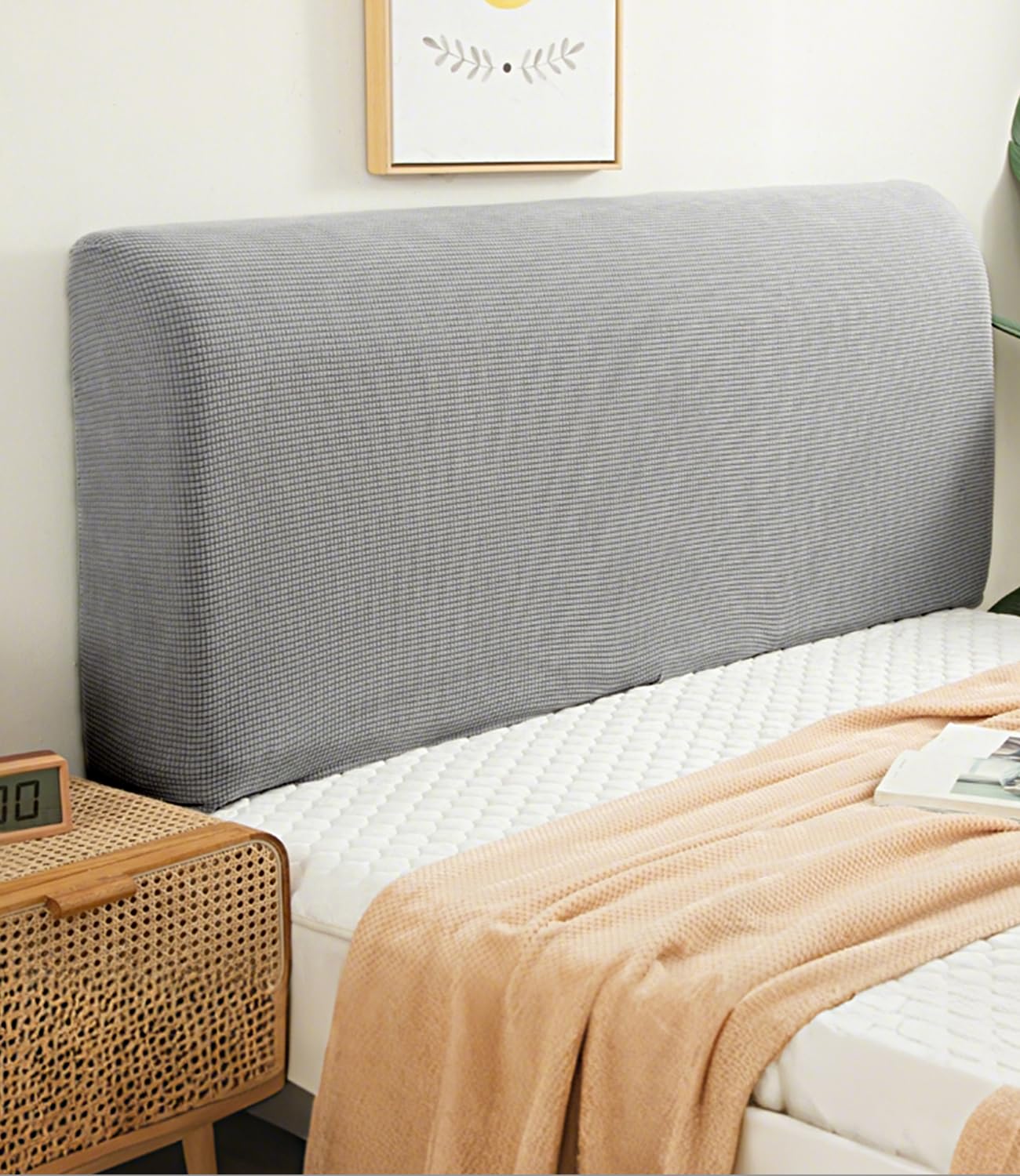 FANSU Headboard Cover for Single Double King Size Bed, Polar fleece Dustproof Headboard Wrap, Stretch All-Inclusive Bed Head Protector Cover Modern Bedroom Decoration (Grey,120cm)