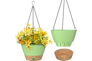 ZMTECH 2 Pack Hanging Planters for Outdoor Plants, Hanging Pots for Plants Indoor with Visible Water Level, Hanging Flower Basket with Drainage Holes & Removable Tray(10 Inch, Green)