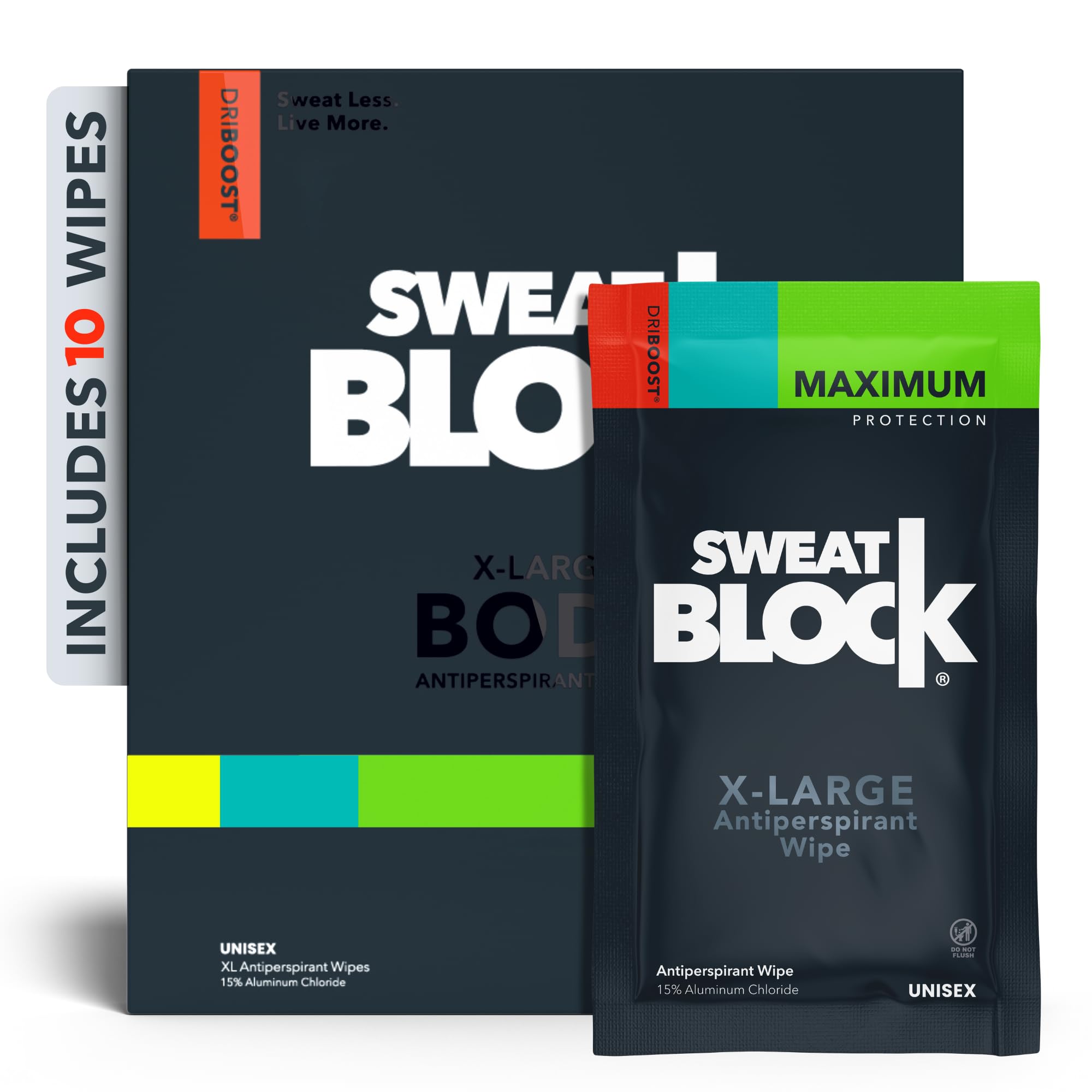 SweatBlock Maximum Strength Antiperspirant Sweat Wipes - For Excessive Sweat Protection - Extra Large - Up to 7 Day Protection per Use - 10 Count - Unisex