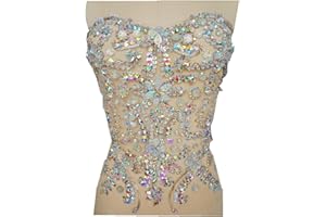 Zbroh Pure Hand Made Clear AB Colour Sew on Rhinestones Applique Crystals Patches 32X32cm for Top Dress accessories