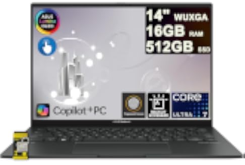 ASUS Zenbook 14 OLED Touchscreen AI PC Laptop,14" FHD+, Intel Core Ultra 7 255H (> i9-13900H), 16GB DDR5 RAM, Backlit, 2 2