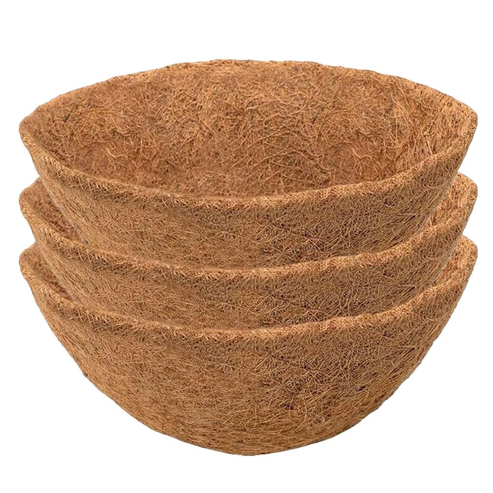 WZHHDM Hanging Basket Liner, 3 Set Coco Fiber Liner, 14 Inch Bowl Shaped Coconut Hanging Basket Liners for Plant Flower Growth Garden Porch Balcony Planter Wall Basket Liner Replacement