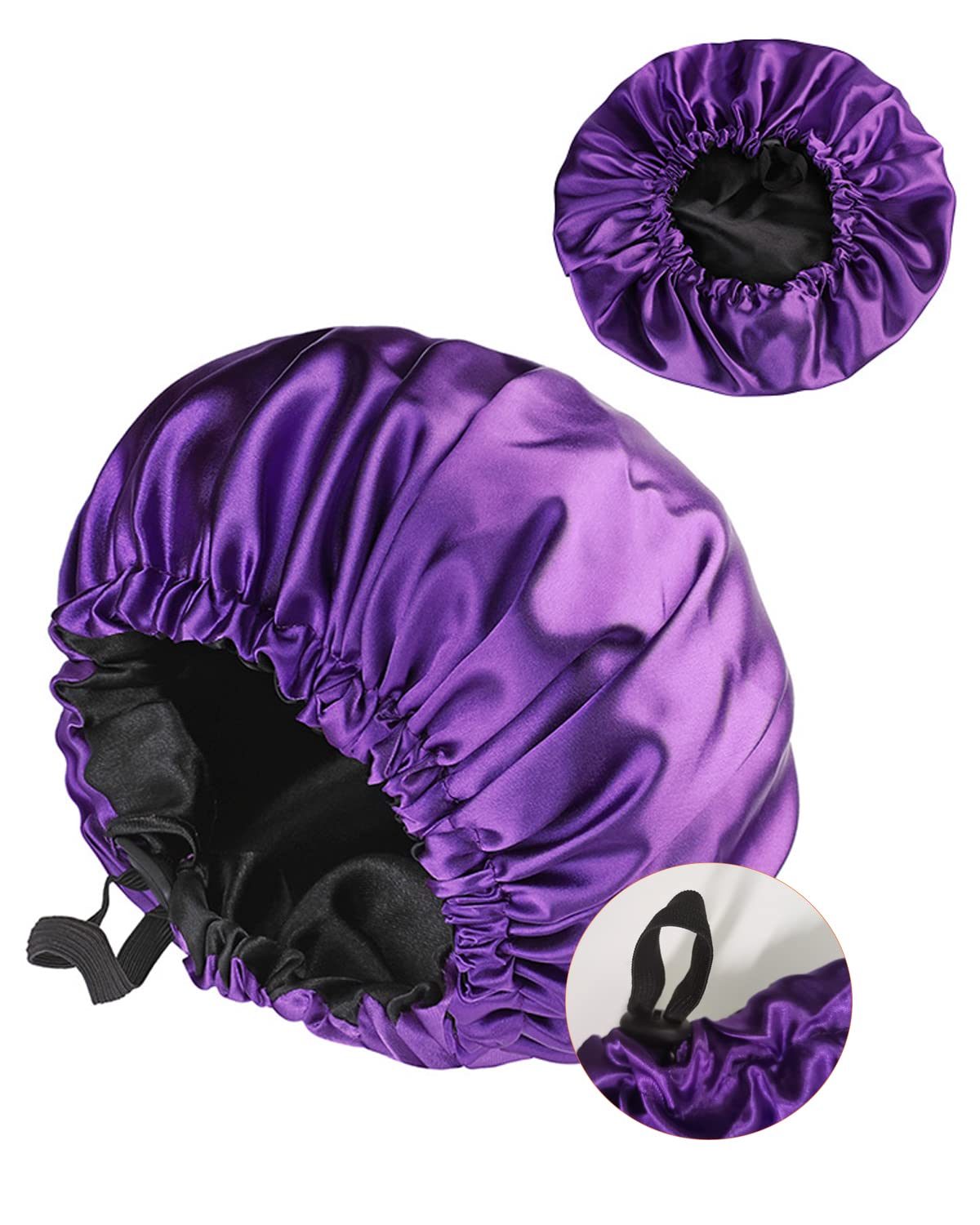 MUFEKUM Women's Purple Satin Sleep Cap, Adjustable, Medium Size, EU/DE, Double Sided, Large, Casual, For Sleeping, Face Washing, Makeup Application, Showering, Housework